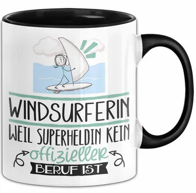 Produktbild von Windsurferin Geschenk Tasse Lustiger Spruch Windsurferin Weil Superheldin Kein Offizieller Beruf Ist Geschenkidee (Schwarz)
