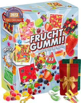 Fruchtgummi Adventskalender 2023 mit 24 verschiedenen Fruchtgummis zum Naschen - leckerer Snack Adventskalender Süßigkeiten