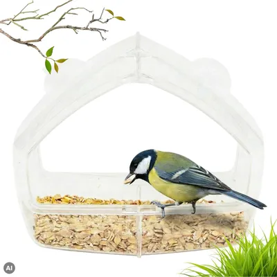 Produktbild von horizont Vogelfutterhaus für Fenster mit 2 Saugnäpfen, transparent mit Dach