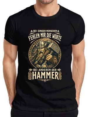 Zdjęcie produktu dla T-shirt "Młot Thor Mjölnir, Wikingowie, nordycki, zabawny, Odin, męski", czarny, rozmiar XXL