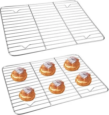 Produktbild von Ibenzoa® Edelstahl-Kühlgitter 2er-Set – 29,3 x 22,3 x 1,5 cm, antihaftbeschichtet, ofen- & grillgeeignet zum Abkühlen von Kuchen, Brot & Keksen