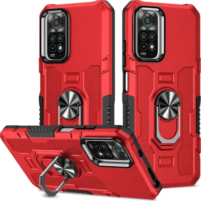 Produktbild von Redmi Note 11 4G Hülle, Dual Layer Robuste Rüstung Ringhalter Ständer Schutzhülle für Xiaomi Redmi Note 11 4G / Note 11S Rot
