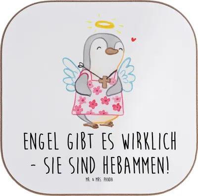 Produktbild von Mr. & Mrs. Panda Untersetzer für Gläser Hebamme Engel - Weiß - Geschenk, Fürsorge, Aufmerksamkeit, Glas, Coaster, Danksagung, Danke sagen, Tischschoner, gläseruntersetzer