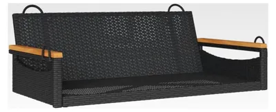 Produktbild von Hängebank, Hängeschaukel mit Befestigungsringen, Schaukelbank für den Außenbereich, Gartenschaukel, Modern, Schwarz Poly Rattan