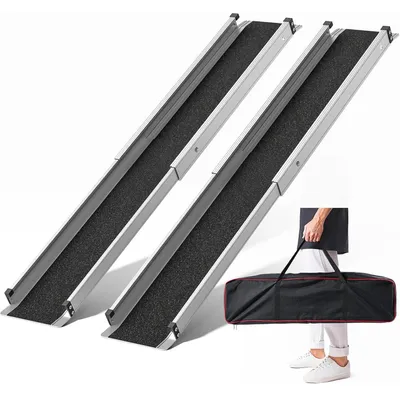 Immagine prodotto di 2 rampe di accesso per disabili, altezza 90-150 cm, antiscivolo, con capacità di carico fino a 272 kg, complete di borsa per il trasporto