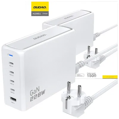 Zdjęcie produktu dla DUDAO A228EU 228Watt GaN 4xUSB-C+ 1xUSB-A, Wewnętrzna, Prąd przemienny, 20 V, 1,5 m, Biały