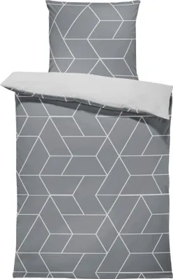 A duvet cover and pillowcase set with a geometric pattern.