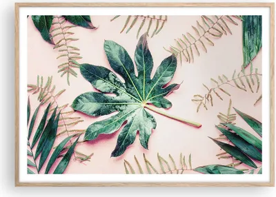 Produktbild von Gerahmtes Poster - Rahmen in heller Eiche - Blatt Tropisch Palme - 100x70 cm - Wand Bild - Wanddeko - Wandbilder - Wandposter - Bilderrahmen - Bilder - Kunstdruck - Wandbild - P2NAA100x70-4314