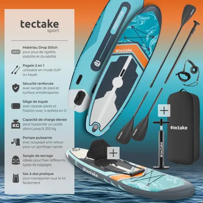 Image de Planche de stand-up paddle 2 en 1 gonflable kit complet - turquoise/orange