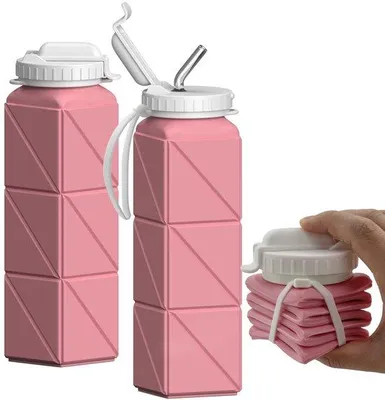 Productafbeelding van Ibenzoa® Lichtgewicht, inklapbare drinkfles van siliconen, 610 ml – met drinkrietje, BPA-vrij, roze, ideaal voor de sportschool, fietsen, reizen en outdooractiviteiten
