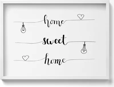 Produktbild von Inschrift an einer Wohnung „Home, sweet home“– Wandbild mit Rahmen – Gerahmtes Bild  – Wanddekoration – 70x50 cm –  Weiß Rahmen