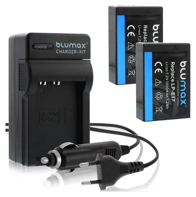 Produktbild von 2x Akku + Lader für Canon LP-E17 EOS RP M3 M6 750D 760D R8 R10 R50 1000 mAh
