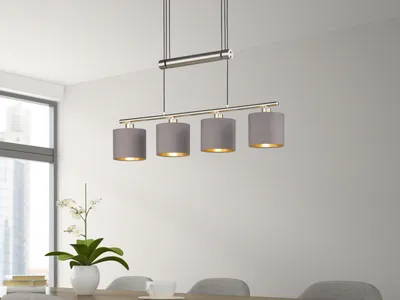 Produktbild von Höhenverstellbare Pendelleuchte Stoff taupe mehrflammig für über EsstischLampen
