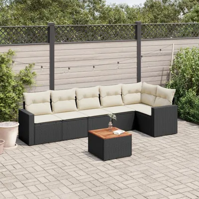 Produktbild von CLORIS 7-tlg. Garten-Sofagarnitur - mit Kissen - Schwarz Poly Rattan - Gartenmöbelgarnituren LL0000257036