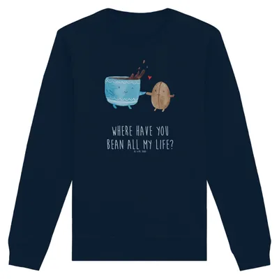 Produktbild von Mr. & Mrs. Panda Nachhaltiger Pullover Kaffee Bohne Größe M - French Navy - Geschenk, Bio, Kaffeebohne, Baumwoll Sweatshirt, Genuss, Zufriedenheit, Sweater, Pulli, Glück