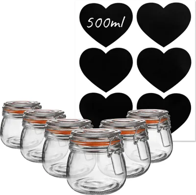 Produktbild von Vorratsgläser aus Glas mit Herzetiketten – 500 ml – transparent – ??6 Stück