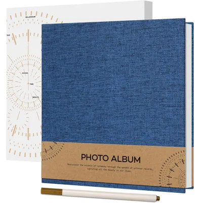 Productafbeelding van Zelfklevend fotoalbum, 17x18 cm, marineblauw, met 40 witte pagina's en een balpen
