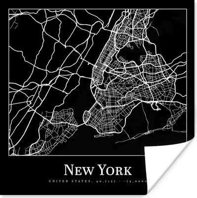 Produktbild von MuchoWow® Poster Karte - New York - Stadtplan - Karte 75x75 cm - Wand Dekoration