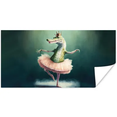 Produktbild von MuchoWow® Poster Krokodil - Krone - Gold - Ballett - Porträt 80x40 cm - Wanddeko