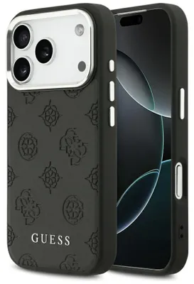 Produktbild von GUESS case passend für IPHONE 17 Pro kompatibel mit MagSafe GUHMP17LPSPOSSSK (PU W/ Peony Hot Stamp Script) black