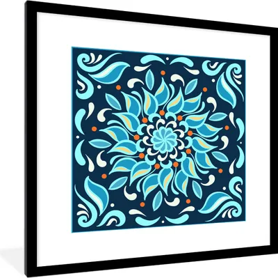 Produktbild von MuchoWow® MuchoWow® Gerahmtes Poster Blume - Blau - Quadratisch - Muster 40x40 cm - Poster mit zchwarzem Bilderrahmen - Poster - Plakat im Rahmen