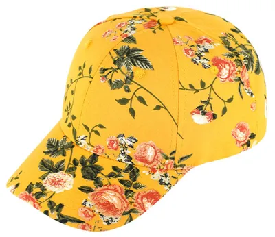 Fiebig Sommerliche Baseball-Cap mit Blumenmuster in gelb
