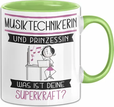 Produktbild von Musiktechnikerin Und Prinzessin Tasse Geschenk Für Eine Musiktechnikerin Geburtstag Was Ist Deine Superkraft (Grün)