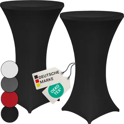 Produktbild von NYVI Stehtischhusse NYVIGala Schwarz Ø 70-75 cm - 2er Set - Elastische Premium Stretchhussen für gängige Bistrotische & Stehtische - Dehnbarer Tischüberzug