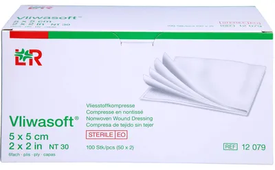 Produktbild von Vliwasoft Vlieskompresse steril 5 x 5 cm 6lagig, 100 St. Kompressen
