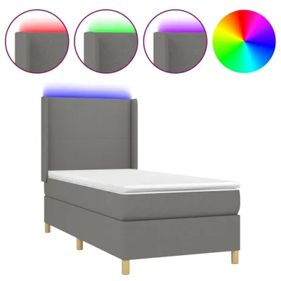 Image de vidaXL Lit boxspring avec matelas & LED gris foncé 80x200 cm Tissu