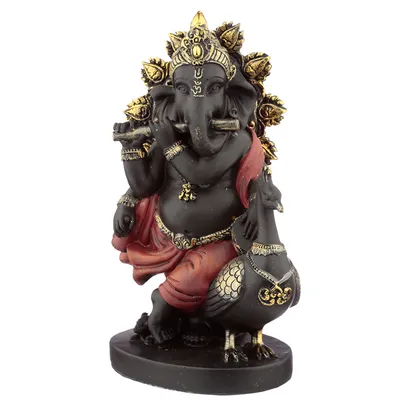 Zdjęcie produktu dla Figurka Słoń Ganesh z fujarką i pawiem 20,5cm