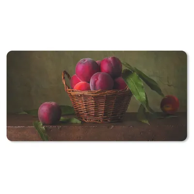 Produktbild von MuchoWow® Schreibtischunterlage Korb - Pflaume - Rosa - Rustikal - Obst - Stilleben 80x40 cm - XXL Mauspad - Gaming Mauspad