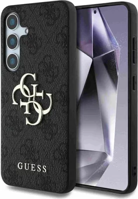 A black phone case with the Guess logo is shown next to a smartphone.