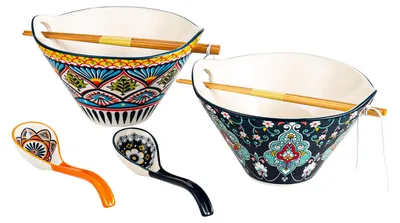 Ramen-Schüssel-Set, 2er-Pack, 780 ml, Porzellan, bunt, Boho-Stil