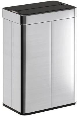 Produktbild von Sensor-Abfallbehälter 55L – Schmetterlingsdeckel aus Edelstahl | Farbe: Silber, Schwarz | Abmessungen: 26,5x41x59 cm