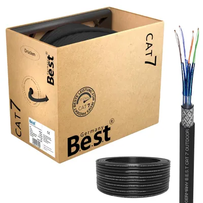 Produktbild von B.E.S.T. CAT 7 Outdoor Netzwerkkabel 200 m Simplex S/FTP 10 Gbit/s 1000 MHz Kupfer LSZH Schwarz