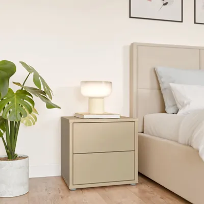 Produktbild von Forte ALICE SPRINGS Nachtschrank 50, modern-minimalistisch, 2 Schubladen, Schlafzimmer, Holzwerkstoff, Buttergelb, 49,8 cm breit x 47,9 cm hoch x 41,5 cm tief