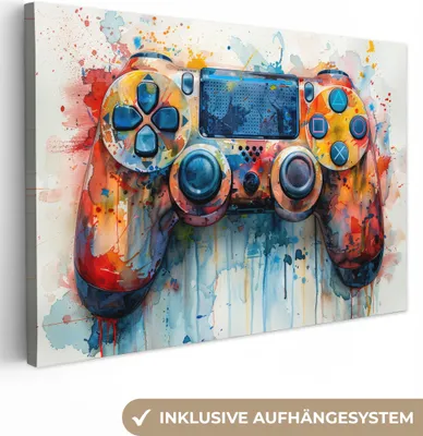 Produktbild von MuchoWow® - Leinwandbilder - Kinder- und Jugendzimmer - Spiele - Gamecontroller, Wandbild, Wanddeko Bilder Wohnzimmer, 30x20 cm