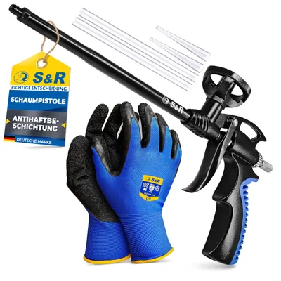 Imagen del producto de Kit de pistola de espuma de poliuretano S&R, pistola de espuma de poliuretano para construcción con revestimiento completo de PTFE, pistola de espuma de montaje profesional, antiadherente, con dosificación precisa y ergonómica, de calidad industrial, ideal para aplicaciones industriales