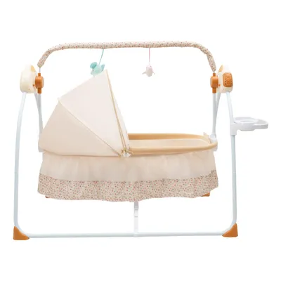 Image de Berceau à bascule électrique Bluetooth Berceau à bascule électrique USB avec minuteur de chansons, 12 mélodies pour bébé de 0 à 18 mois (Marron)