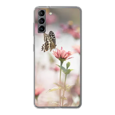 Produktbild von MuchoWow® Handyhülle Schutzhülle Hülle für Samsung Galaxy S21 Plus Schmetterling - Blume - Rosa Silikon Softcase Handy Hülle - Handy-Tasche