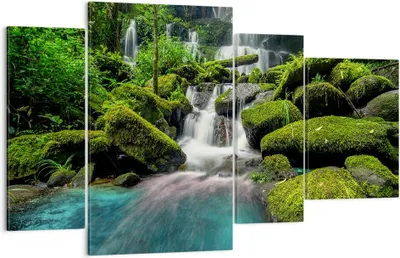 Produktbild von Bild auf Leinwand - Leinwandbild - Park Wasserfall Wasser - 120x70cm - Wand Bild - Wanddeko - Leinwanddruck - Bilder - Kunstdruck - Wanddekoration - Leinwand bilder - Wandkunst - DL120x70-3754