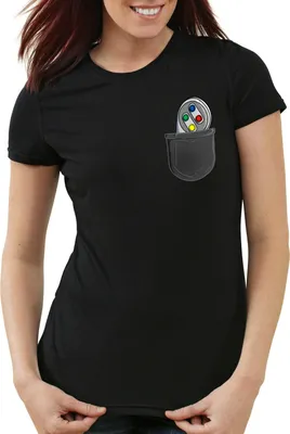 Produktbild von style3 SNES Brusttasche Damen T-Shirt classic 16-Bit konsole pocket, Farbe:Schwarz, Größe:M