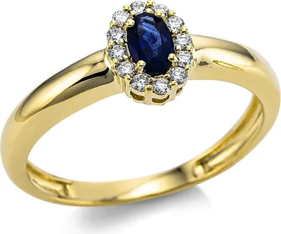 Produktbild von Ring aus 750 Gelbgold Saphir 0,32ct blau 12 Brillanten 0,12ct TW-SI B:5,8mm Innenumfang 54mm  Ø17.2mm