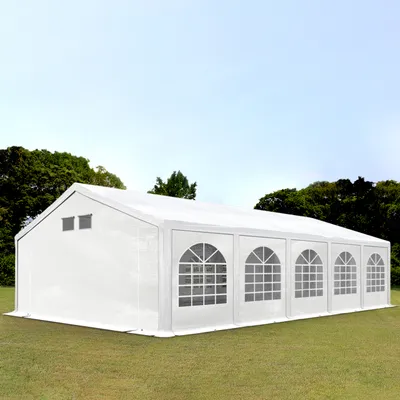 Produktbild von TOOLPORT Partyzelt Festzelt 5x10 m in weiß Professional PE Plane 550 N Wasserdicht UV Schutz mit BODENRAHMEN Gartenzelt