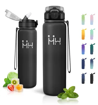 Productafbeelding van Thermosfles 1 liter, BPA-vrij, roestvrijstalen drinkfles met rietje, drinkfles