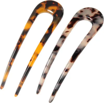 Image de lot de 2 grandes épingles à cheveux françaises pour femmes - épingles à cheveux en forme de U en acétate - Accessoires cheveux
