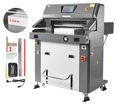 Produktbild von VEVOR Elektrischer Papierschneider, Metall-Hydraulischer Papierschneider, 660 mm Schnittbreite, 100 mm Schnittdicke, Großformatiger Elektrischer Guillotine-Trimmer mit Infrarotfunktion und Ersatzklinge, 100 mm, 660 mm