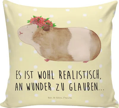 Produktbild von Mr. & Mrs. Panda Dekokissen Meerschweinchen Weisheit - Gelb Pastell - Geschenk, Sofakissen 40x40, Spruch, Kissen, Meerie, für sofa, Motivation, Gute Laune, bedruckt