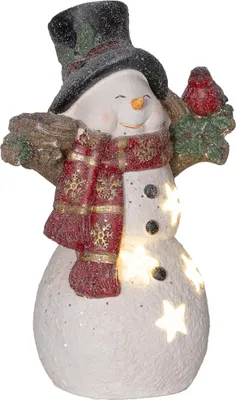 Produktbild von Weihnachtsdeko, Schneemann mit Vogel, 4 warmweiße LEDs, batteriebetrieben, 25 x 15,5 x 38 cm